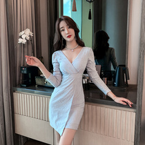 One-piece dress Winter small Irregular Nightclub Sexy sexier Skinny Foot Bath Technician hit bottom Hip Short Skirt