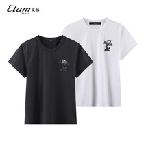 Egg Etam2023 Summer New Round-Need Cartoon Embroidered Short Sleeve T-Shirt Woman Casual Pure Cotton Blade
