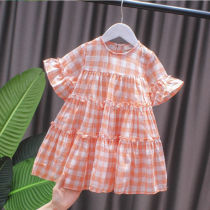 Girl dress Summer 2020 new little girl Korean version of net red skirt foreign style childrens short sleeve lattice skirt tide