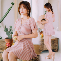 New sweet and large size swimsuit woman fat mm200 catty Conservative Belly slim student Skirt One-piece Spa Swimsuit