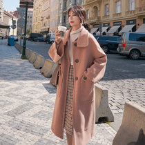 Pink wool coat womens long 2020 autumn and winter new Korean version of the popular Nizi student wild coat
