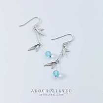 Fishtail Whale Tail Ear Nail 925 Pure Silver Synthetic Blue Crystal Diver Personality Ornament Marine Necklace