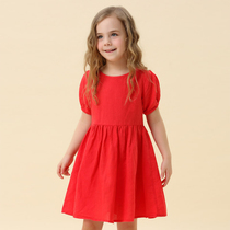 Impression childhood girl dress 2020 new summer childrens red little girl Western style bubble sleeve princess dress