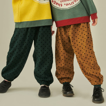 Pear small leisure childrens clothing girl polka dot corduroy trousers 2021 autumn and winter new casual joker loose long pants