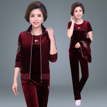 Middle Aged Mother Autumn Winter Coats Women 2020 New Gold Velvet Sports Suit Foreign Air Blouses Big Code Three Sets