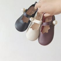 Girls Leather Shoes 2021 Spring and Summer Korean Children Girl Baby Pearl Velcro Waves Soft Soybean Shoes Princess Tide