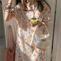 Japanese cotton summer ins style daisy floral short-sleeved nightdress female students can wear home clothes outside casual