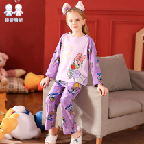 Spring 2022 girls pajamas cartoon cotton children girls cotton home clothing suit thin little girl