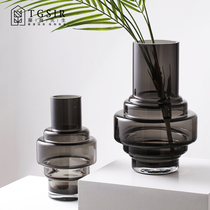 Net red transparent water Glass Vase ornaments living room table high decorations simple black geometric flower arrangement