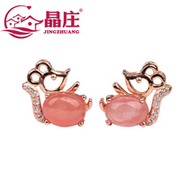 Natural ice species red stone earrings s925 silver rose gold Red mouse this year small temperament earrings