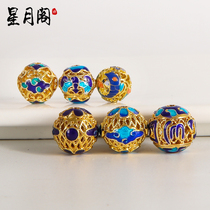 Cloisonne round beads spacer brass gold-plated bracelet accessories pinched enamel burnt blue handmade play beads