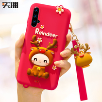 Huawei glory 20 mobile phone case female red cute elk glory 20pro soft shell silicone anti-drop all-inclusive cartoon women soft plastic protective cover liquid three-dimensional new lanyard girl girl heart