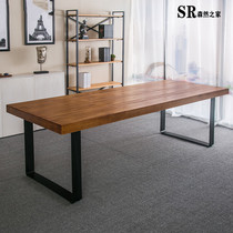 Solid Wood Desk Iron Art Long Table Modern Computer Desk Sub Home Strip Desk Brief Dining Table Nordic Negotiating Table