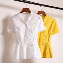 Korean Version Short Sleeve White Shirt 2022 Summer Womens Dress New V Collar Blouses Skirt Hem Cashew with small shirt Temperament Shirt