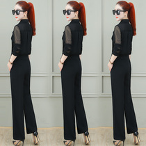 Temperament Goddess Fan Chiffon wide leg pants foreign style two-piece suit 2021 autumn new fashion professional womens tide