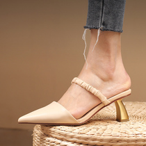 Beautiful lovers Baotou Half slippers women Summer outwear 2022 New ultra-fire sandals Custard Coarse Heel High Heel Mueller Shoes