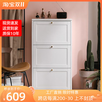 Ultra-thin shoe cabinet light luxury home door tipping shoe cabinet solid wood porch cabinet space-saving entry door simple storage cabinet