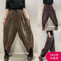 High-end custom fabric BAO WEN corduroy daddy pants womens trousers loose autumn and winter large size Haren pants crotch pants tide tide