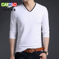 Fall Men Long Sleeve T-shirt Thin Young Pure Cotton Practice v-Lead Alphabet Shirt Pure Color Blade