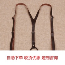 Inlen Retro Mens Harness Genuine Leather Two-story Bull Leather Back Strap Pants Special Western Suit Mens Pants Hook Buttoned Jeans Strap