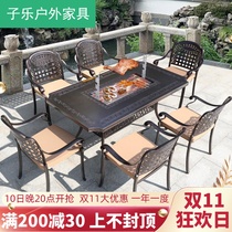 Zile furniture outdoor table and chair courtyard outdoor recreational barbecue table and chair garden terrace open cast aluminum barbecue table and chairs