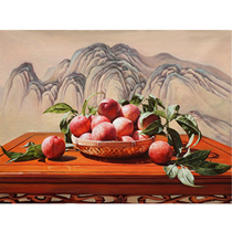 Xue Shoubin A basket of Peaches Realistic still life oil painting decoration living room bedroom decoration collection