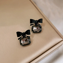 Temperament Black Bow Tie Crystal Earrings Korea 925 Silver Pin Personality Superior Sensation Net Red Earrings Earrings