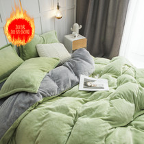 Double-sided velvet four-piece Winter coral velvet quilt cover single piece ins Simple Nordic sheets milk velvet 4-piece set 2 meters