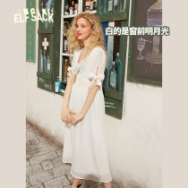 (New) Fairy Pocket French V-neck Dress 2021 Autumn Women a-shaped White Light Ripe Princess Skirt