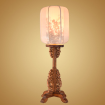  New Chinese mahogany table lamp Bedroom Chinese bedside lamp Retro solid wood Chinese painting fabric lampshade Chinese style lighting