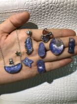 Blue hair crystal blue line stone carving parts custom DIY