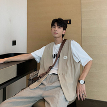 Hualun trend white vest men summer out wearing vest jacket breastplate sleeveless mens cane shoulder handsome top