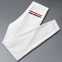 Light Extravagant Fashion Quality Mens Clothing 2022 Summer Thin waffles casual pants mens bunk feet slim fit white sports pants
