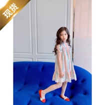 Pint Children Dress 2022 Summer New Pint Girl Ocean Gas Rainbow Striped Fashion Bubble Cuff Children Princess Dress Dress