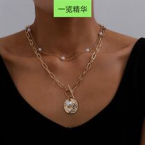 Pearl Double Necklace Creative Alloy Collarbone Chain Woman