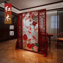 New Chinese screen partition Living room entrance movable decoration Hotel bedroom solid wood fabric double-sided seat screen