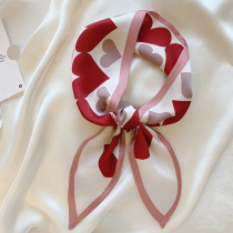 Korean love double-sided small silk scarf double-layer small scarf chic girl hair band multifunctional tie bag small silk scarf women