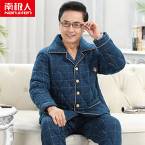 Mens pyjamas winter pure cotton thickened with cotton autumn and winter style All cotton clip cotton middle-aged daddy old mans suit suit
