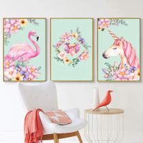 DIY digital oil painting filling color oil painting pink girl heart Flamingo Unicorn hand painted background decoration hanging painting