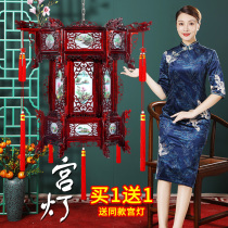 Chinese style solid wood lantern antique sheepskin hexagonal palace lantern classical wedding lantern decoration balcony Tea House chandelier hanging decoration