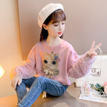Girl Wei clothing spring and autumn foreign air fashion 2021 new winter clothing kittens cartoon children Korean version casual loose blouses