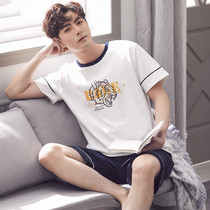  Pajamas mens summer thin cotton short-sleeved shorts Korean cotton silk men can wear casual home clothes set zs