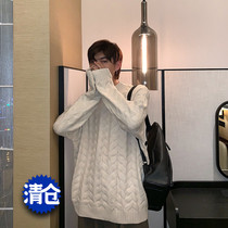 Hualun autumn and winter solid color high round neck sweater mens Korean version loose lazy style handsome all-match bottoming sweater sweater