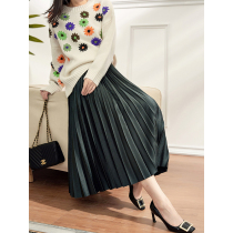 The same section sold 5000 pieces of Japan imported triacetic acid double pleated design elastic waistline medium-long pleated skirt