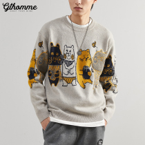 Spring and autumn mens new sweater mens thick loose round neck Korean trend with wool Tide brand base sweater coat