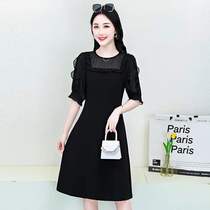 The temperament black snow spinning dress short sleeve 2022 new temperament wooden ear round collar female