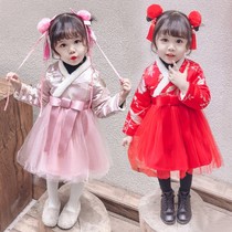  New Years eve clothes girls Hanfu improved 2019 new autumn and winter clothes New Years clothes cheongsam female baby Tang clothes winter clothes