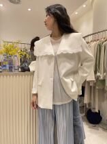 F THREE spring dress 2021 Korean vintage navy collar white suit women fashion loose coat small man tide