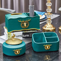 Household living room golden deer resin multifunctional tissue box remote control receiver Nordic home ink green ashtray decoration