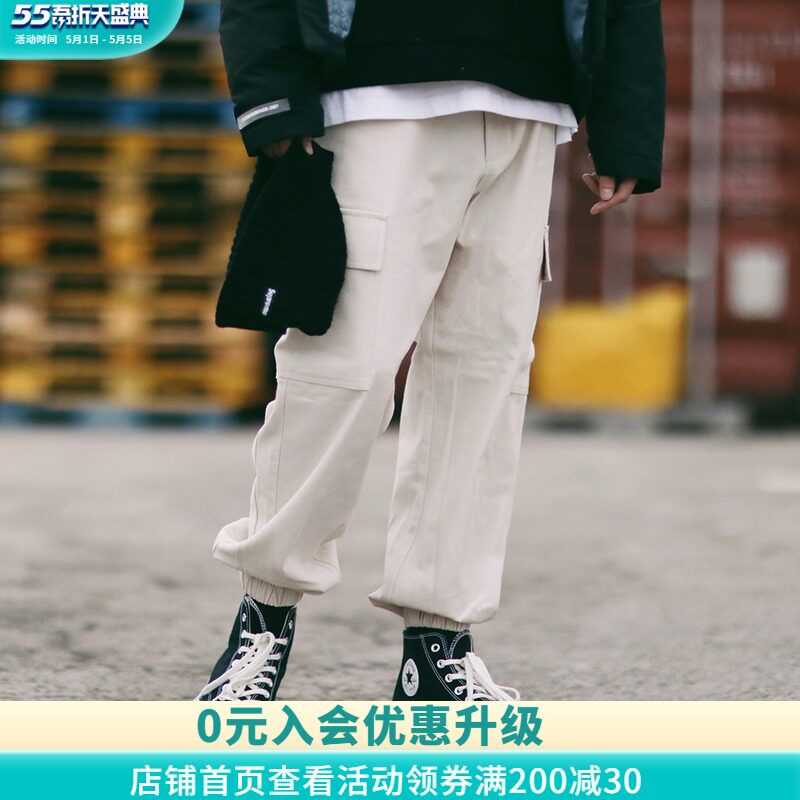 Fool PSO Brand spring and summer solid color double pocket cotton comfortable jog feet casual overalls men and women fashion brand